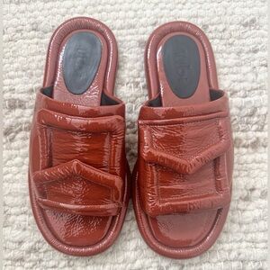 Tibi Beryen Naplack Sandal, Umber, Size 38